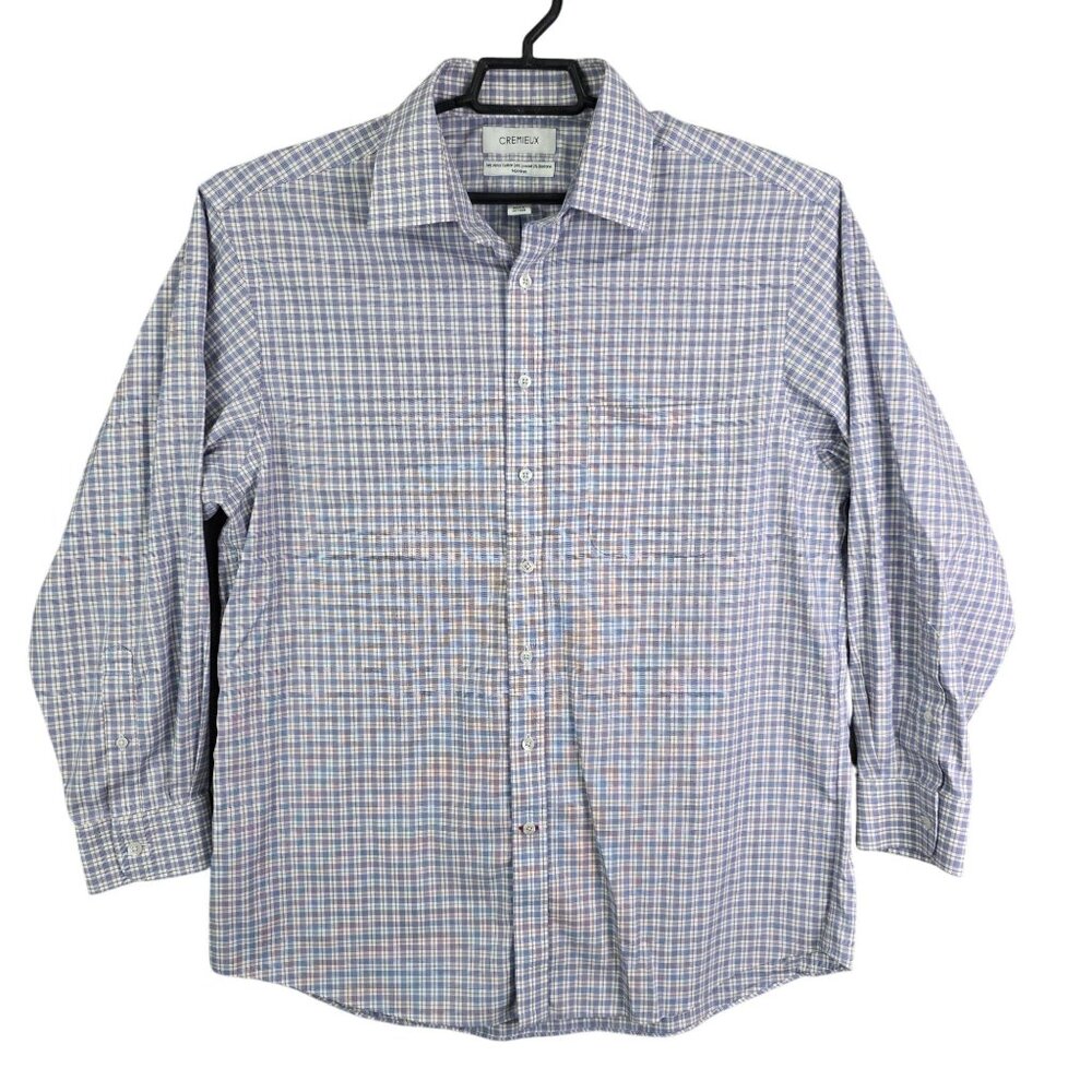 Mens Cremieux Blue White Red Plaid Shirt Button Up Long Sleeve Cotton Blend 16.5